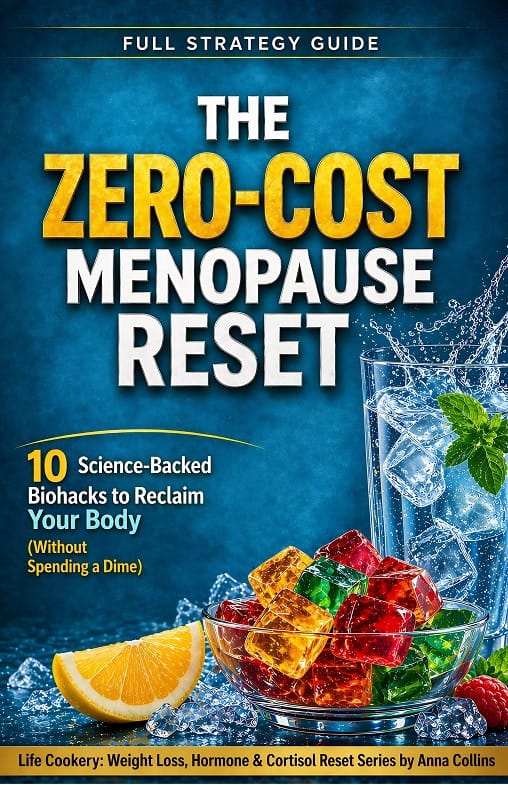 The official book cover of The Zero-Cost Menopause Reset by Anna Collins, a step-by-step guide for a natural menopause reset over 50.